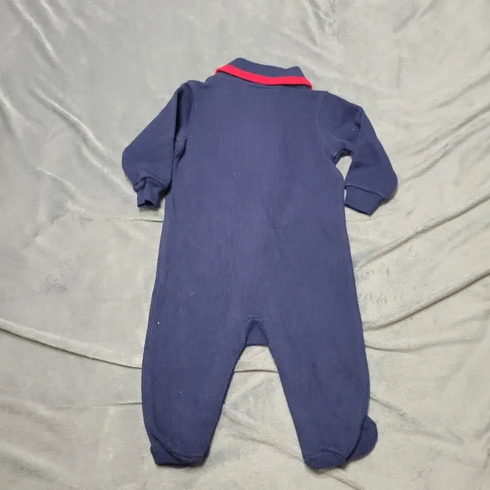 Ralph Lauren Polo Romper Boys 3 Month Navy Embroidered Logo‎ Red Collared Footed